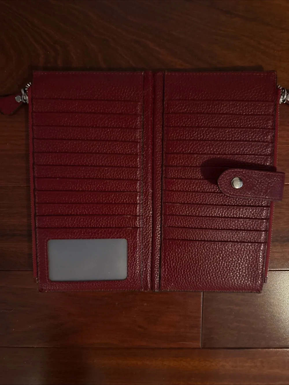 Red Pebbled Leather Wallet Organizer 22 Slot Card Case Zip Side Pockets